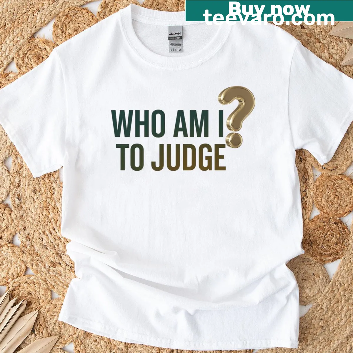 Contemporary t-shirt with the phrase 'Who Am I To Judge' in clean design — on a men's t-shirt