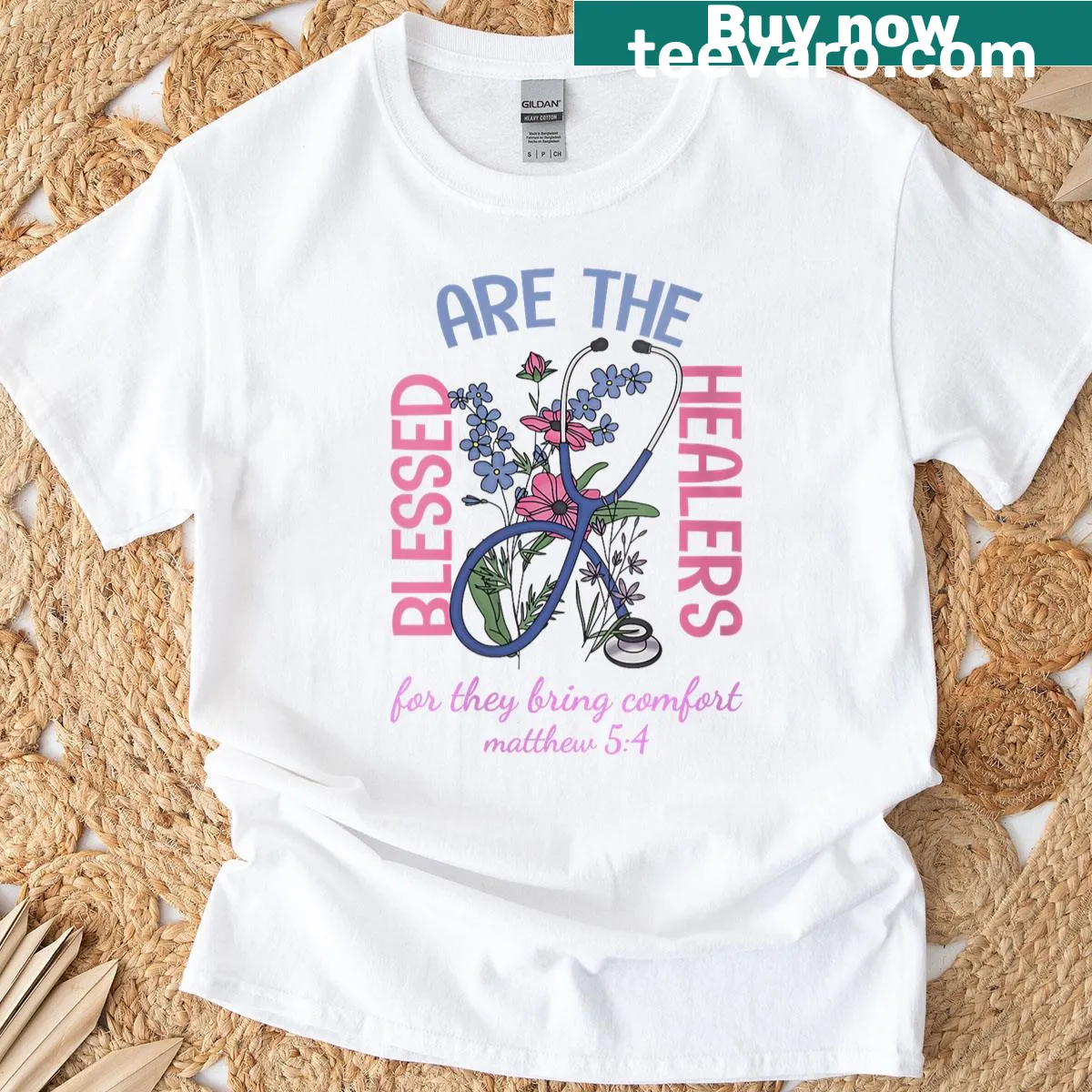 Text graphic 'Blessed Are The Healers For They Bring Comfort' on t-shirt — on a men's t-shirt