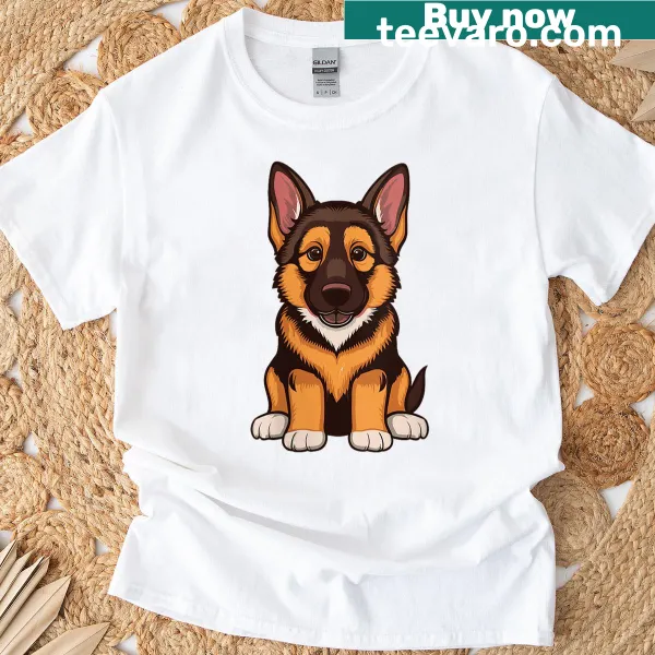 Cute cartoon T-shirt featuring a German Shepherd dog