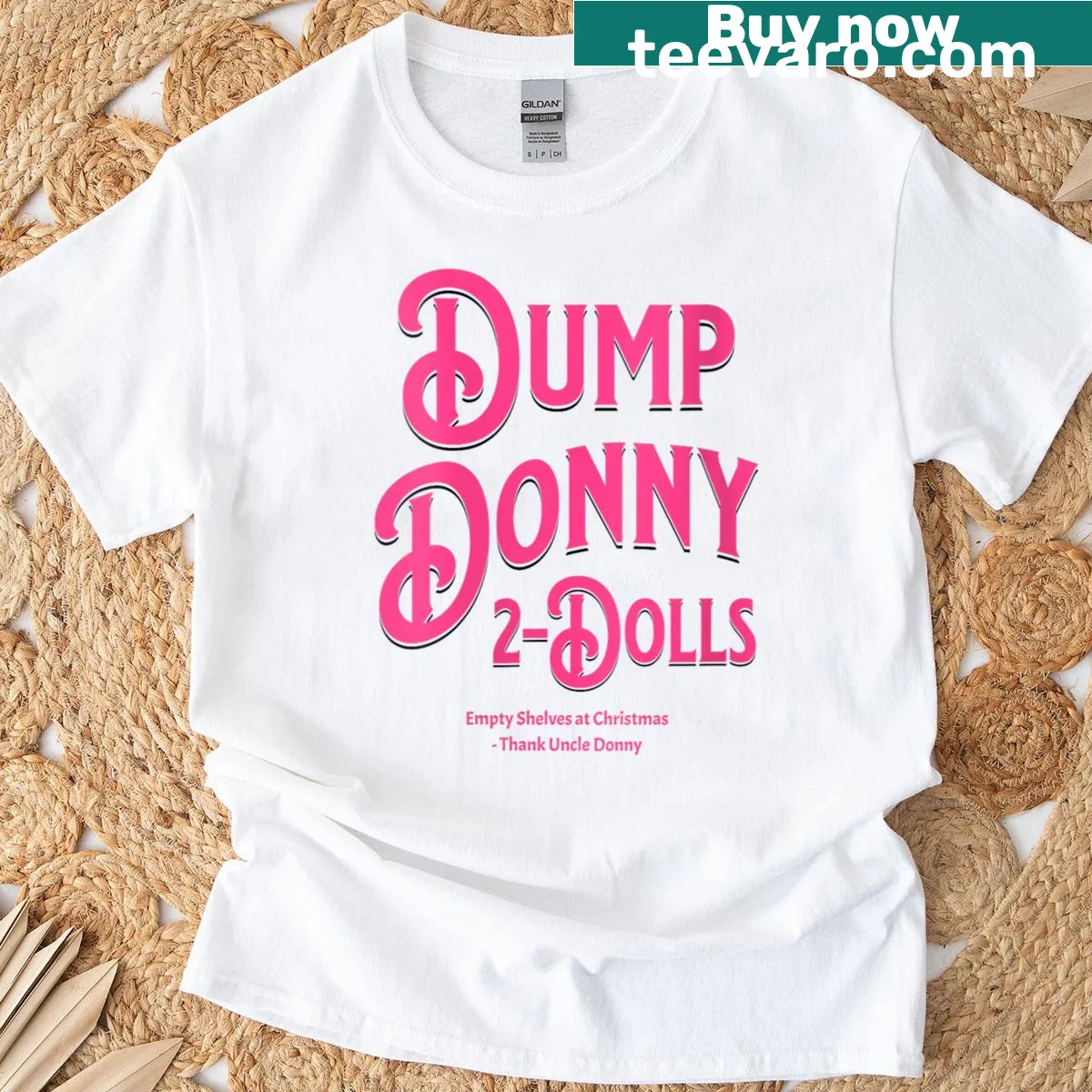 Funny holiday t-shirt with dolls and political humor — on a men's t-shirt