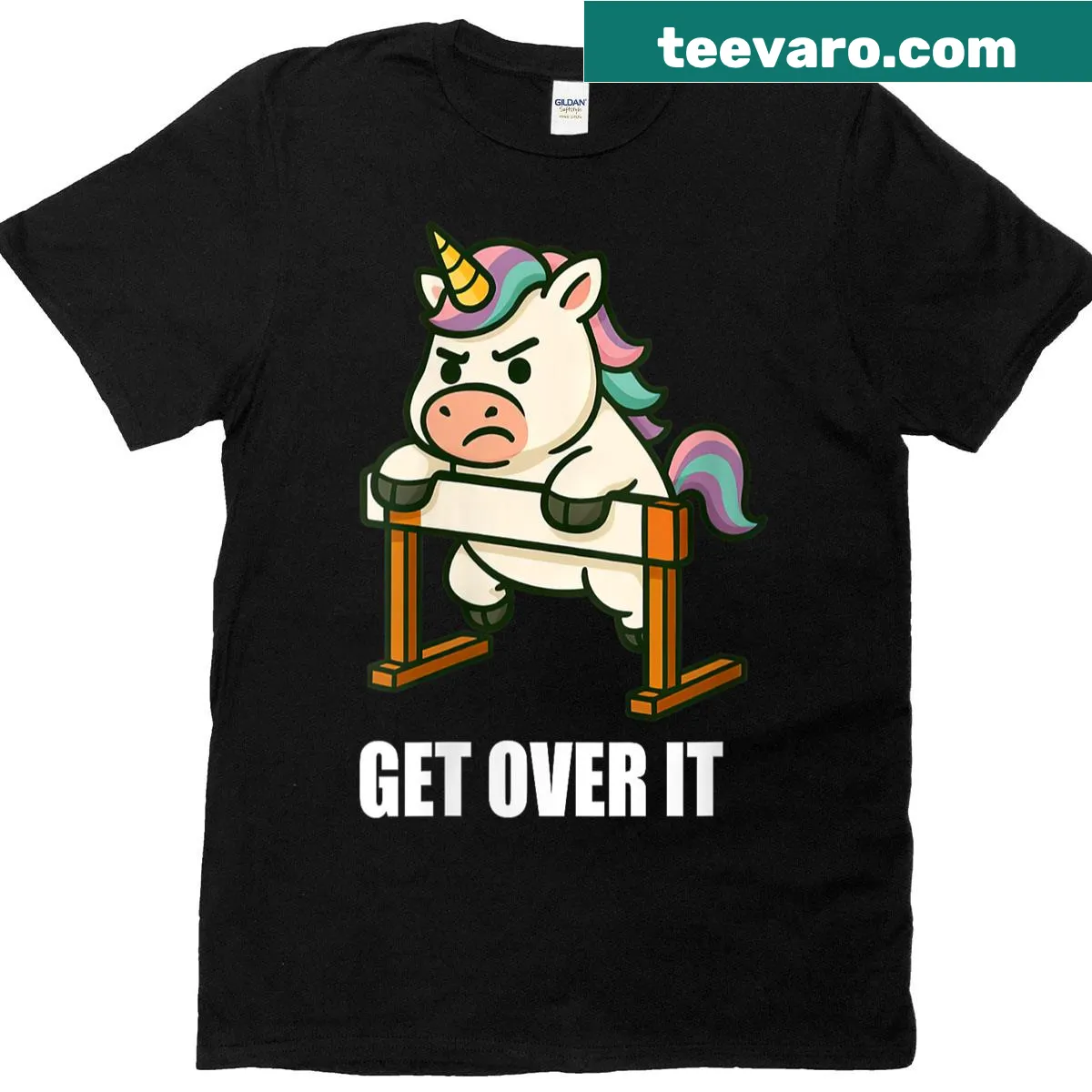Unicorn hurdler graphic on a motivational women's t-shirt — on a men's t-shirt