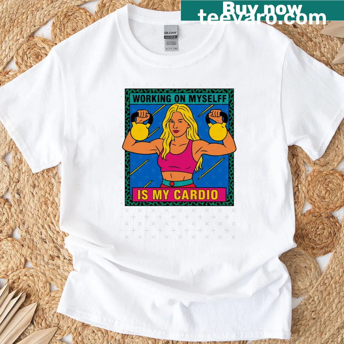 Retro fitness t-shirt with motivational self-improvement slogan — on a men's t-shirt