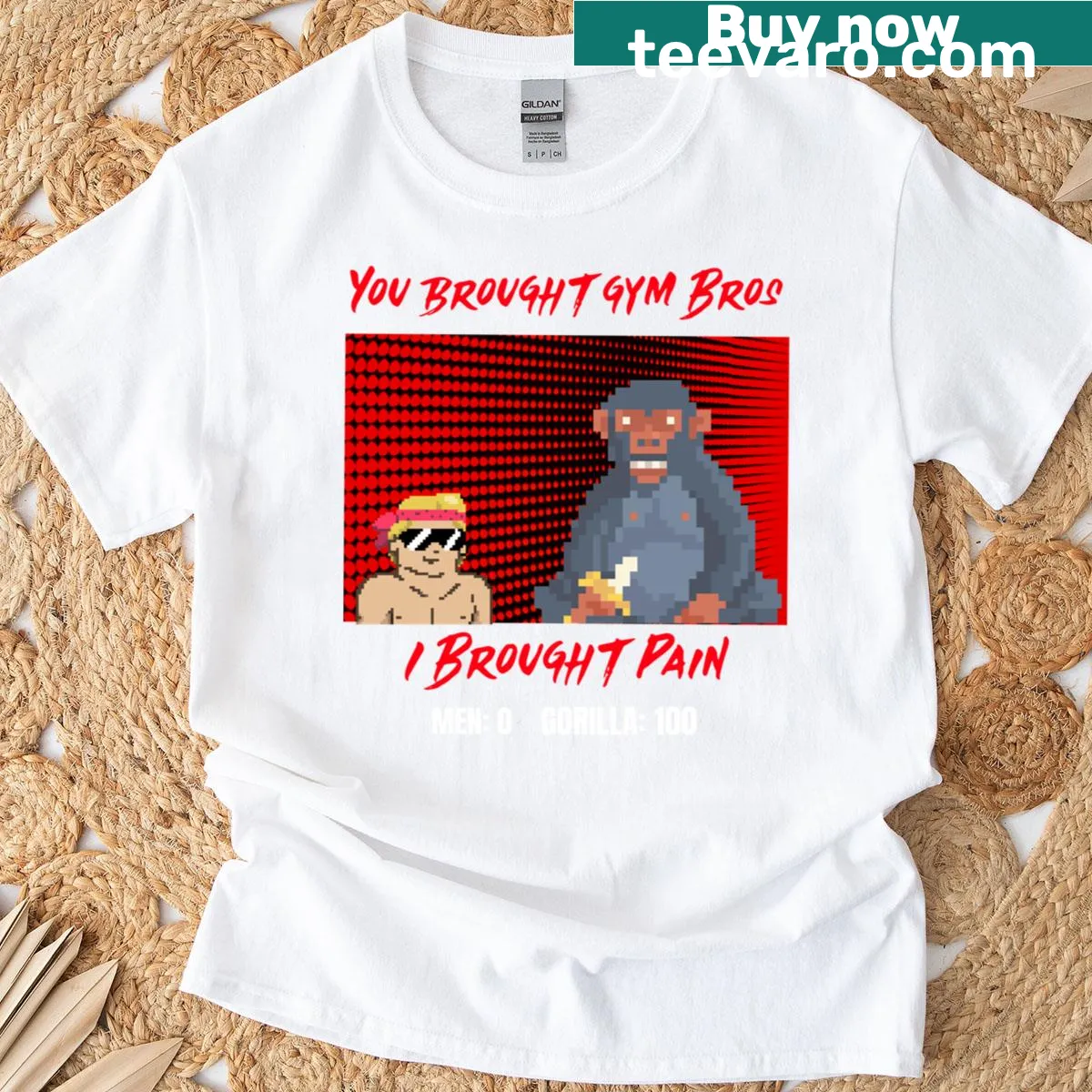 Bold gym-themed t-shirt with humorous fitness slogan — on a men's t-shirt