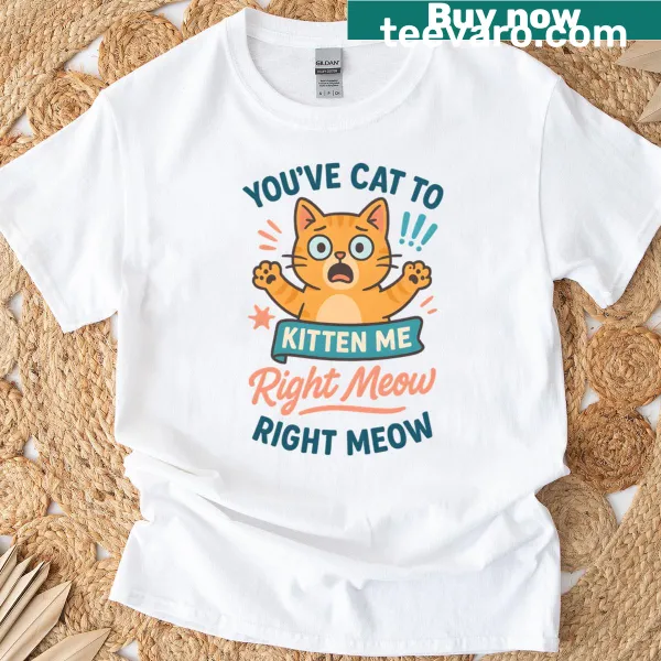 Funny cat pun t-shirt with humorous text about cats