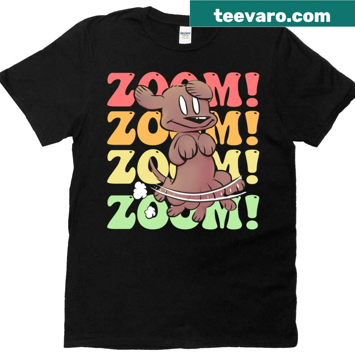 Cartoon t-shirt featuring a fun zooming dog graphic for pet lovers. — on a men's t-shirt