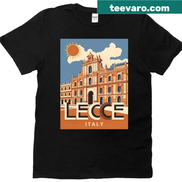 T-shirt featuring vintage travel art of Lecce, Italy.