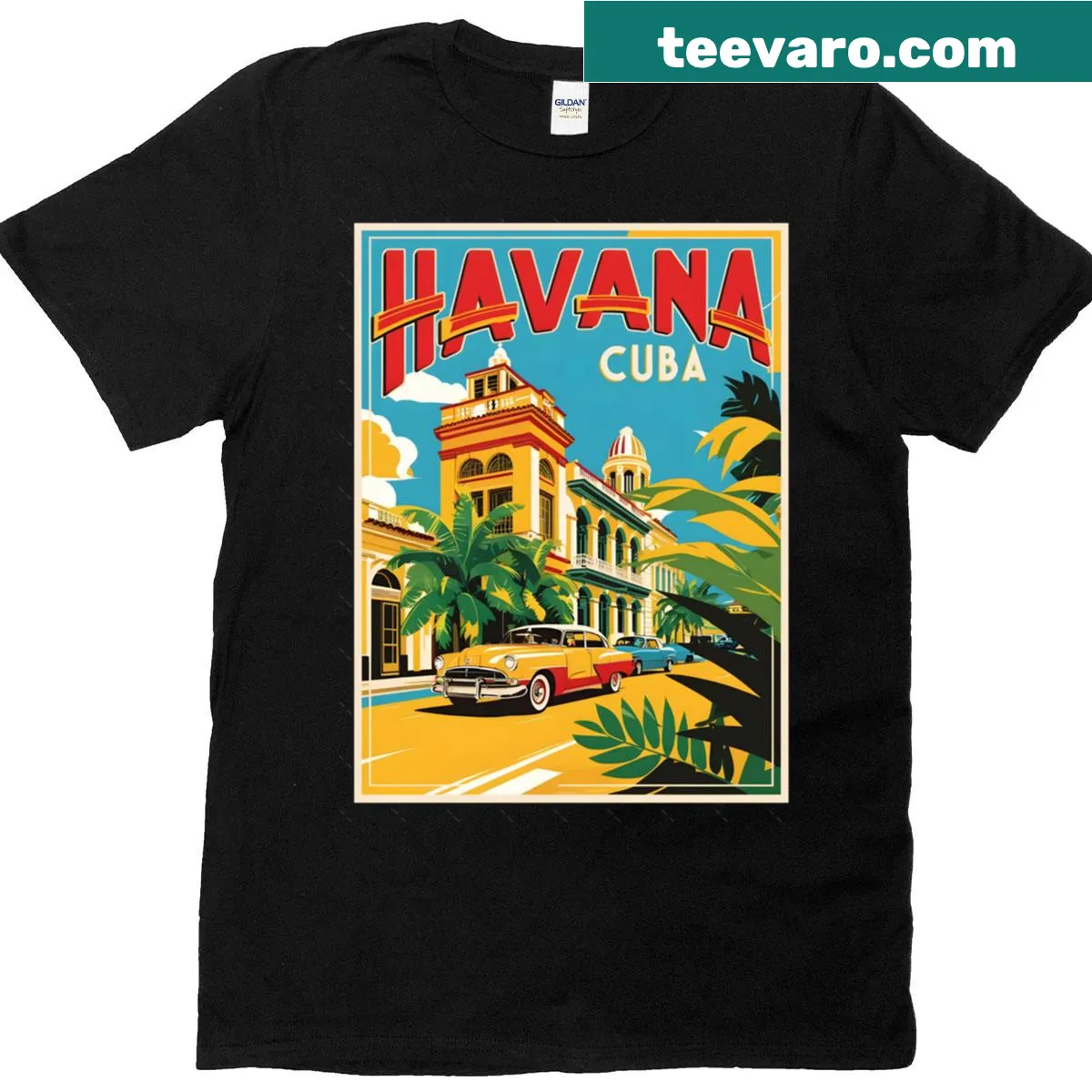 Vintage travel illustration of Havana on an oversized t-shirt — on a men's t-shirt