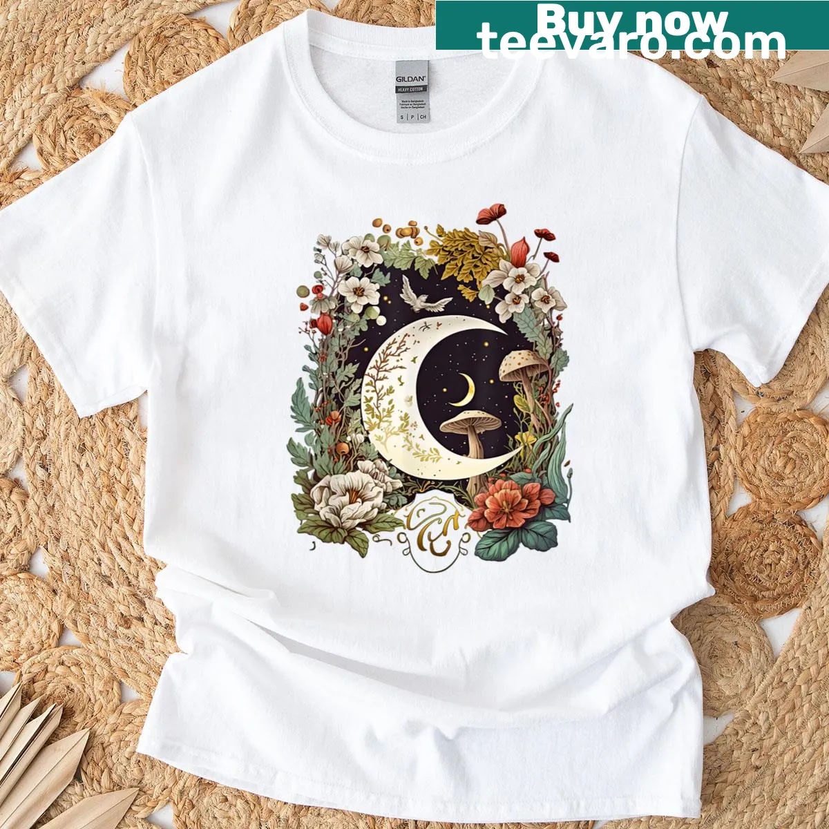 Whimsical mushroom graphic on a goblincore and cottagecore T-shirt — on a men's t-shirt