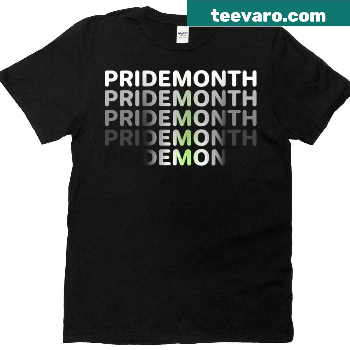 T-shirt with a humorous agender pride graphic featuring a demon and pride flag. — on a men's t-shirt