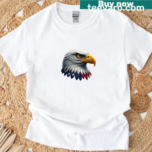 American bald eagle illustration with stars and stripes on a T-shirt