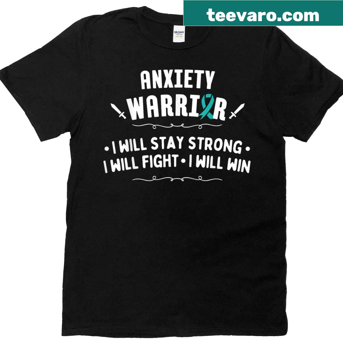 T-shirt with motivational text about fighting anxiety and staying strong — on a men's t-shirt