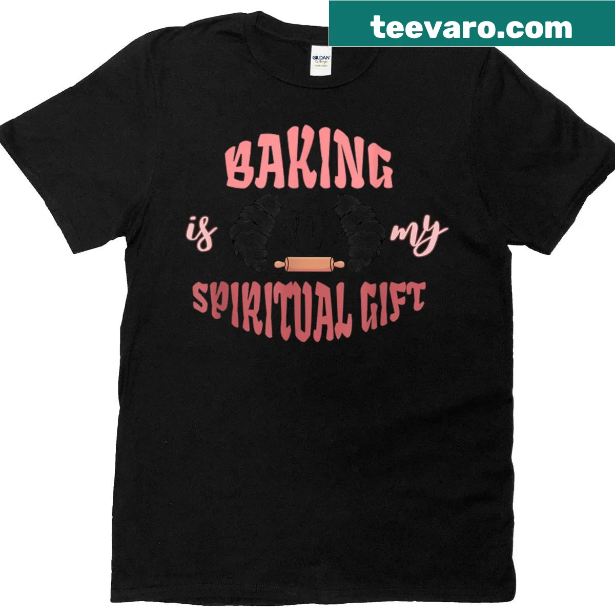 Funny baking t-shirt with 'Baking Is My Spiritual Therapy' in playful text — on a men's t-shirt