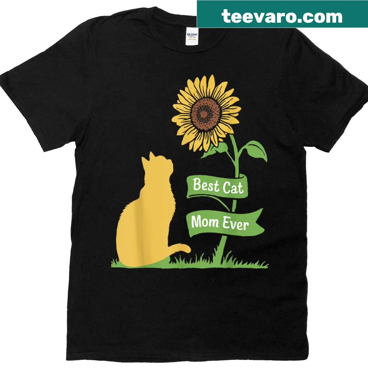 Funny cat mom t-shirt with 'Best Cat Mom Ever' and sunflower graphic — on a men's t-shirt