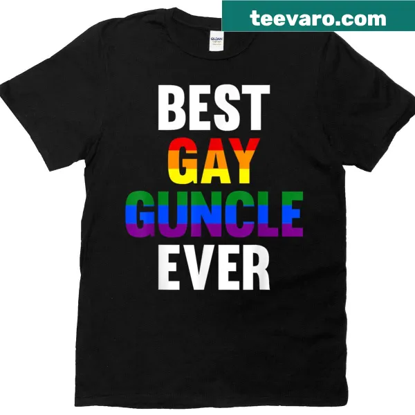 Funny typography proclaiming 'Best Gay Guncle Ever' on a T-shirt
