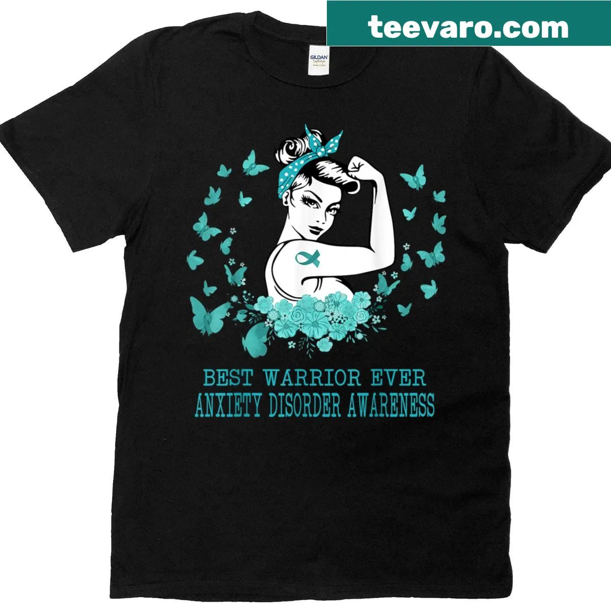 Anxiety awareness T-shirt with the phrase Best Warrior Ever in bold letters — on a men's t-shirt