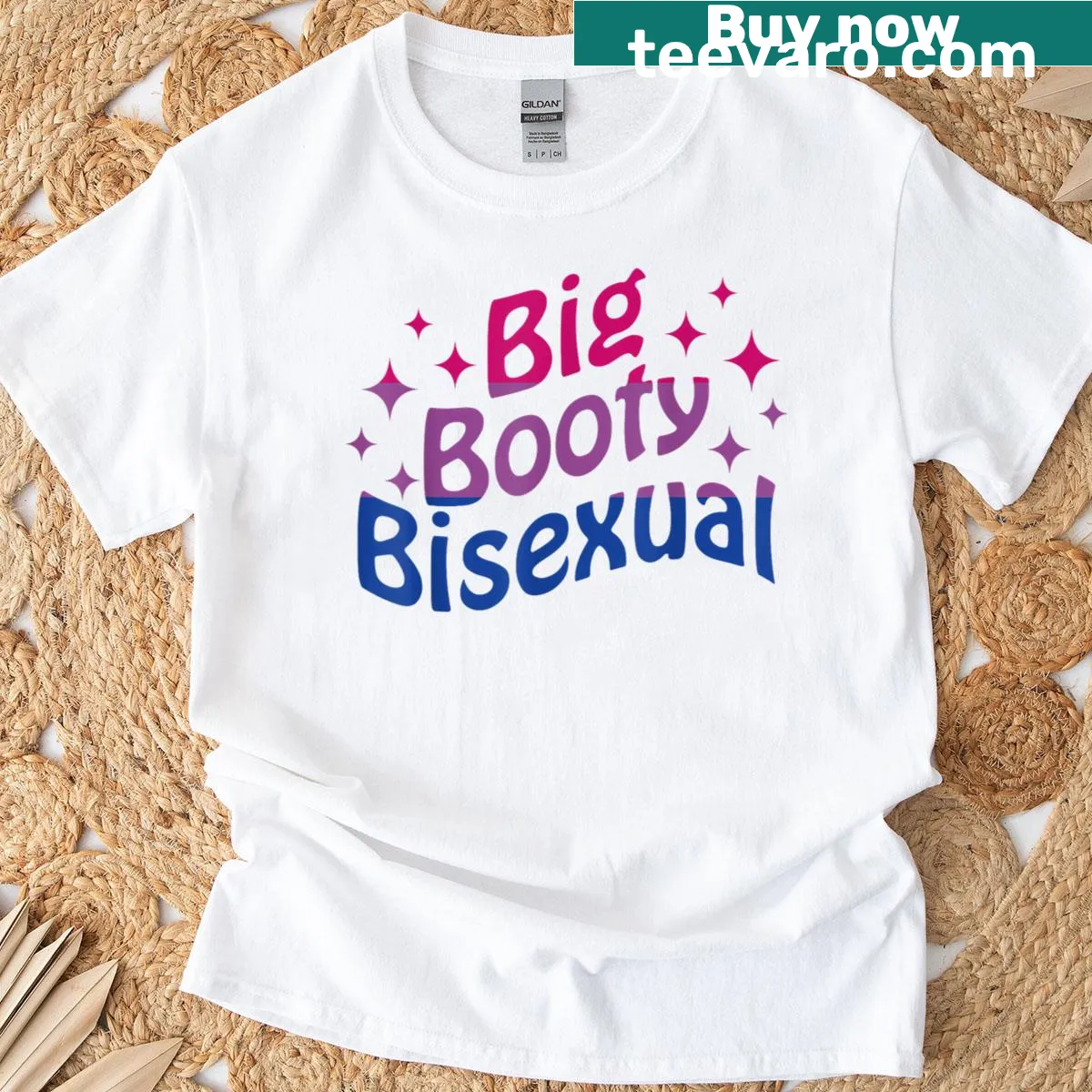 Playful bisexual pride T-shirt with humorous text design — on a men's t-shirt