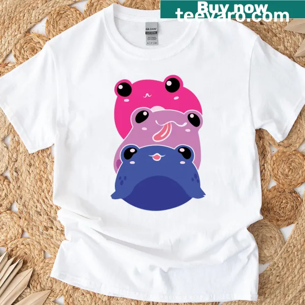 Cartoon frog design representing bisexual pride with flag elements