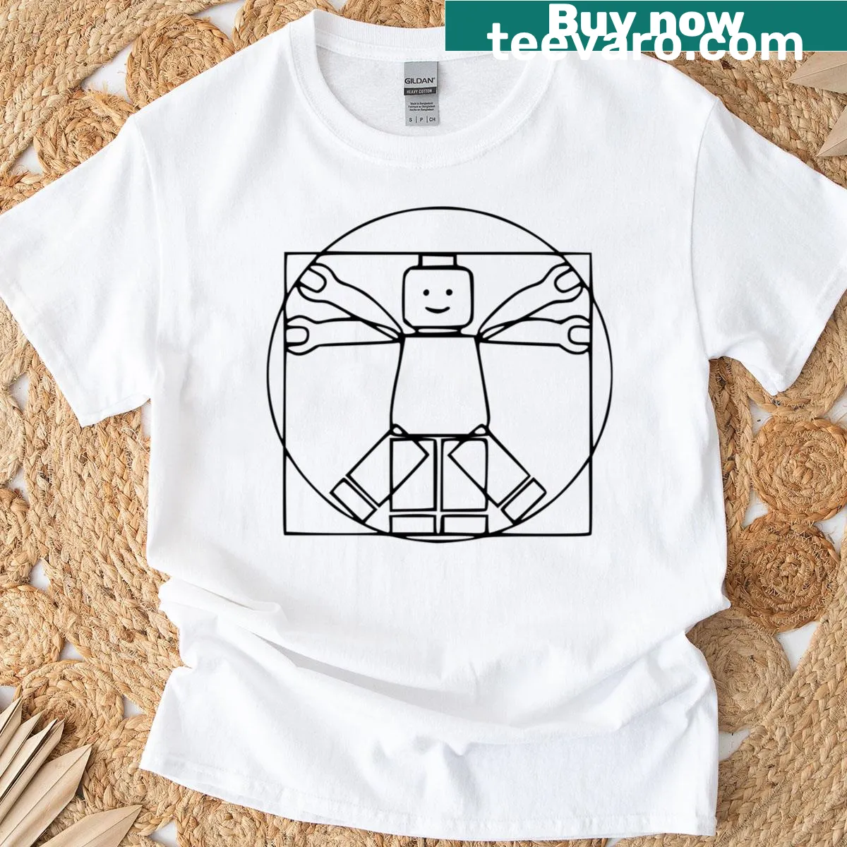 Stylized Vitruvian Man design on a modern t-shirt — on a men's t-shirt