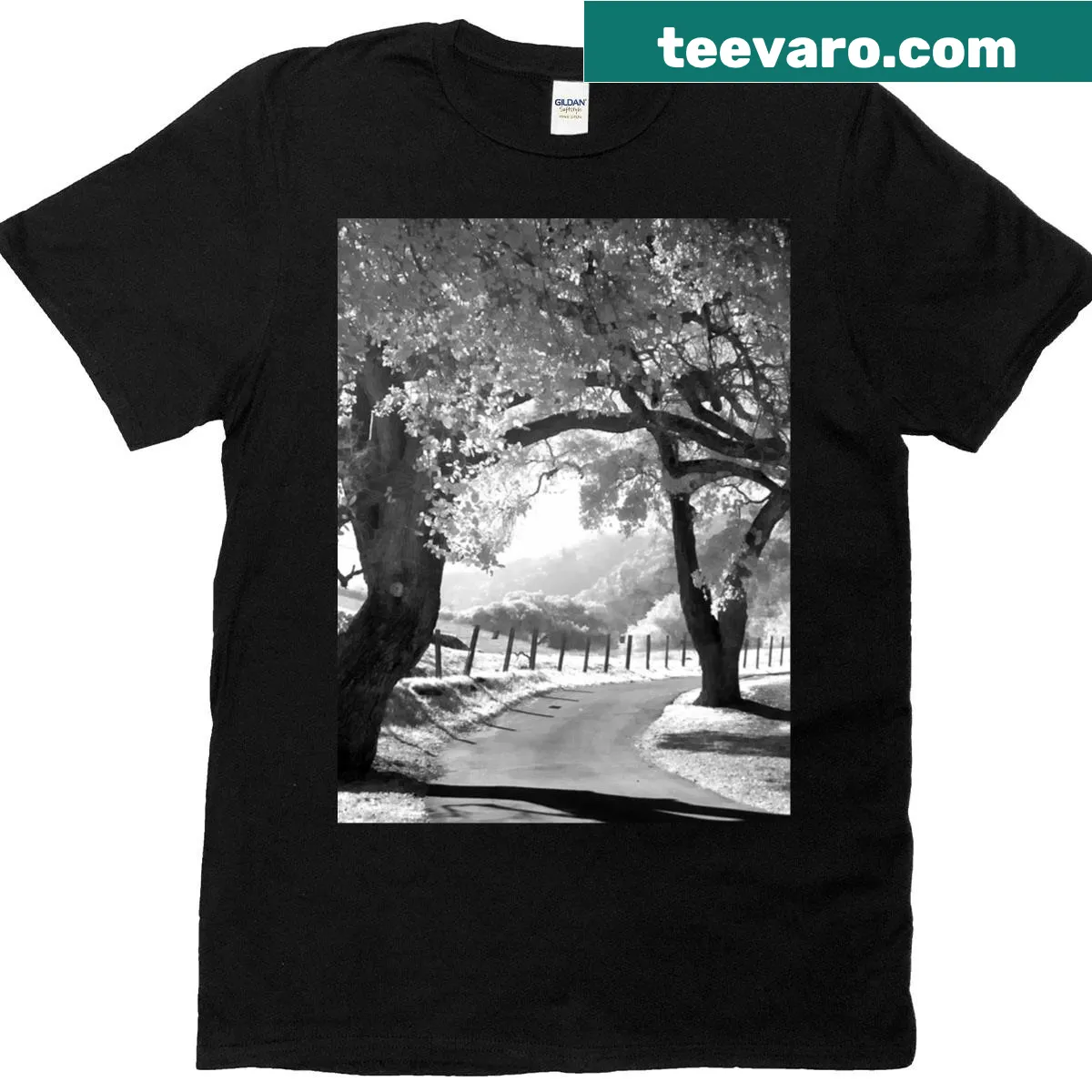 Graphic T-shirt featuring Castle Rock Park landscapes — on a men's t-shirt