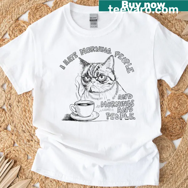 Typography graphic celebrating coffee and cats on a t-shirt