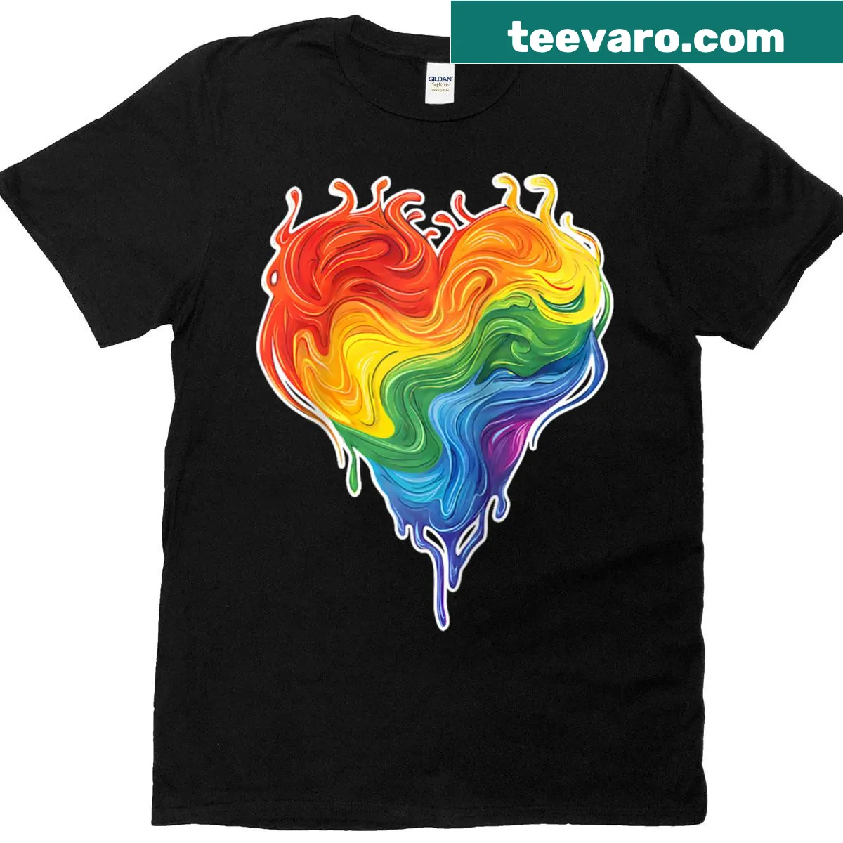 Artistic baseball tee with a colorful pride heart design. — on a men's t-shirt