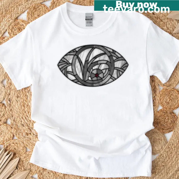 Graphic T-shirt featuring Count Olaf's eye window in stained glass style