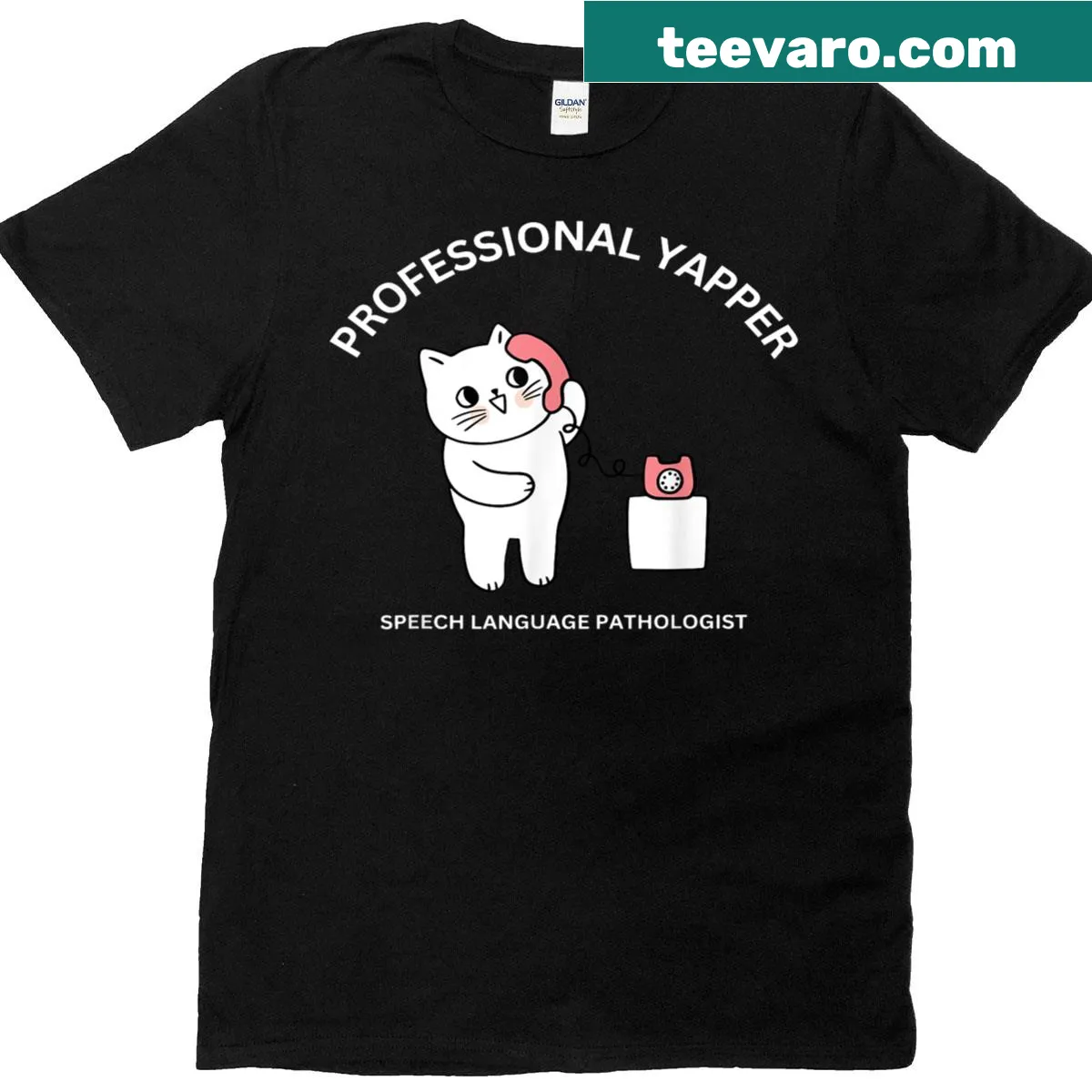 Cute cat and speech-language pathologist graphic T-shirt — on a men's t-shirt