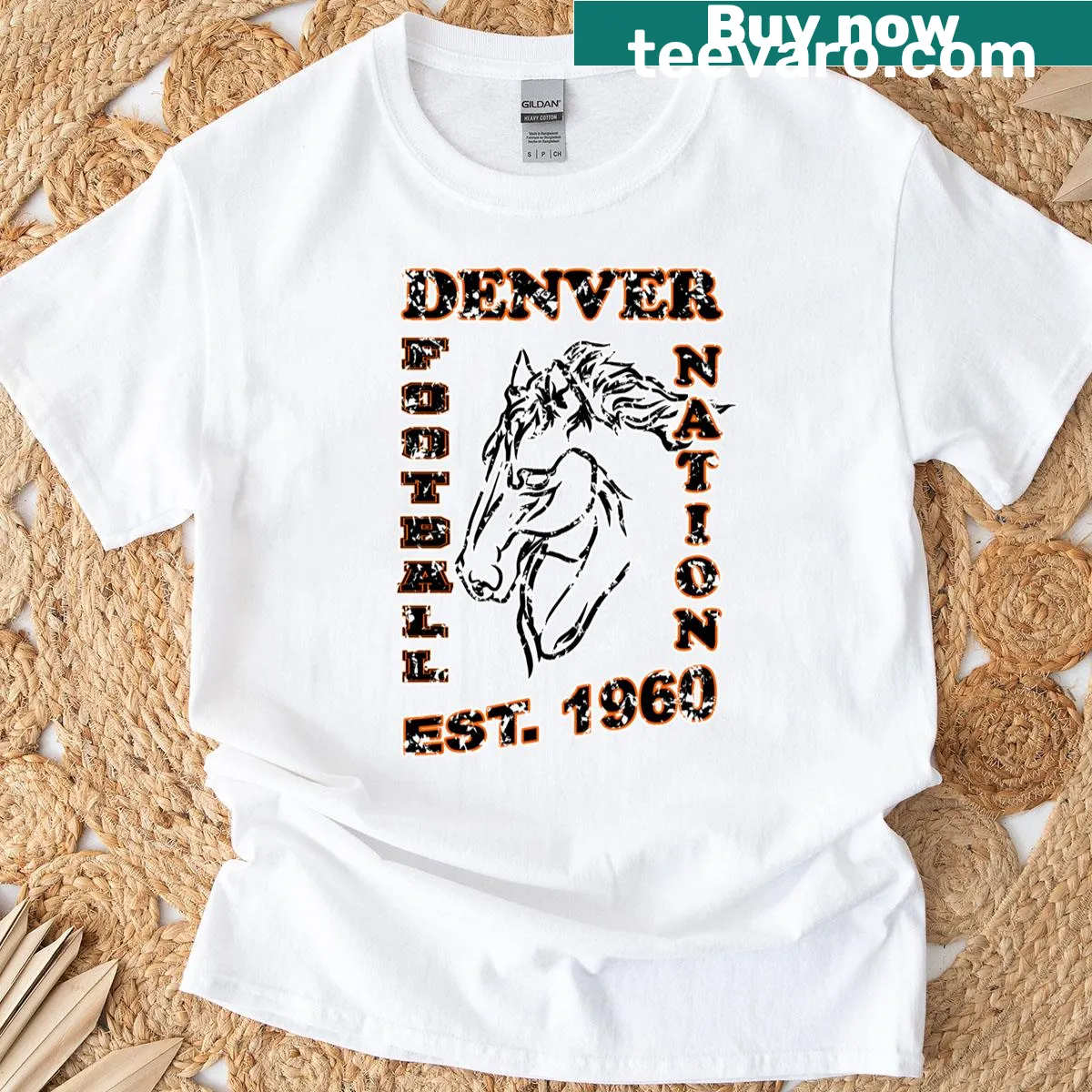 Graphic design representing Denver Football Nation. — on a men's t-shirt