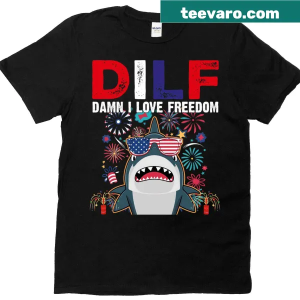 Patriotic shark and fireworks t-shirt for Fourth of July