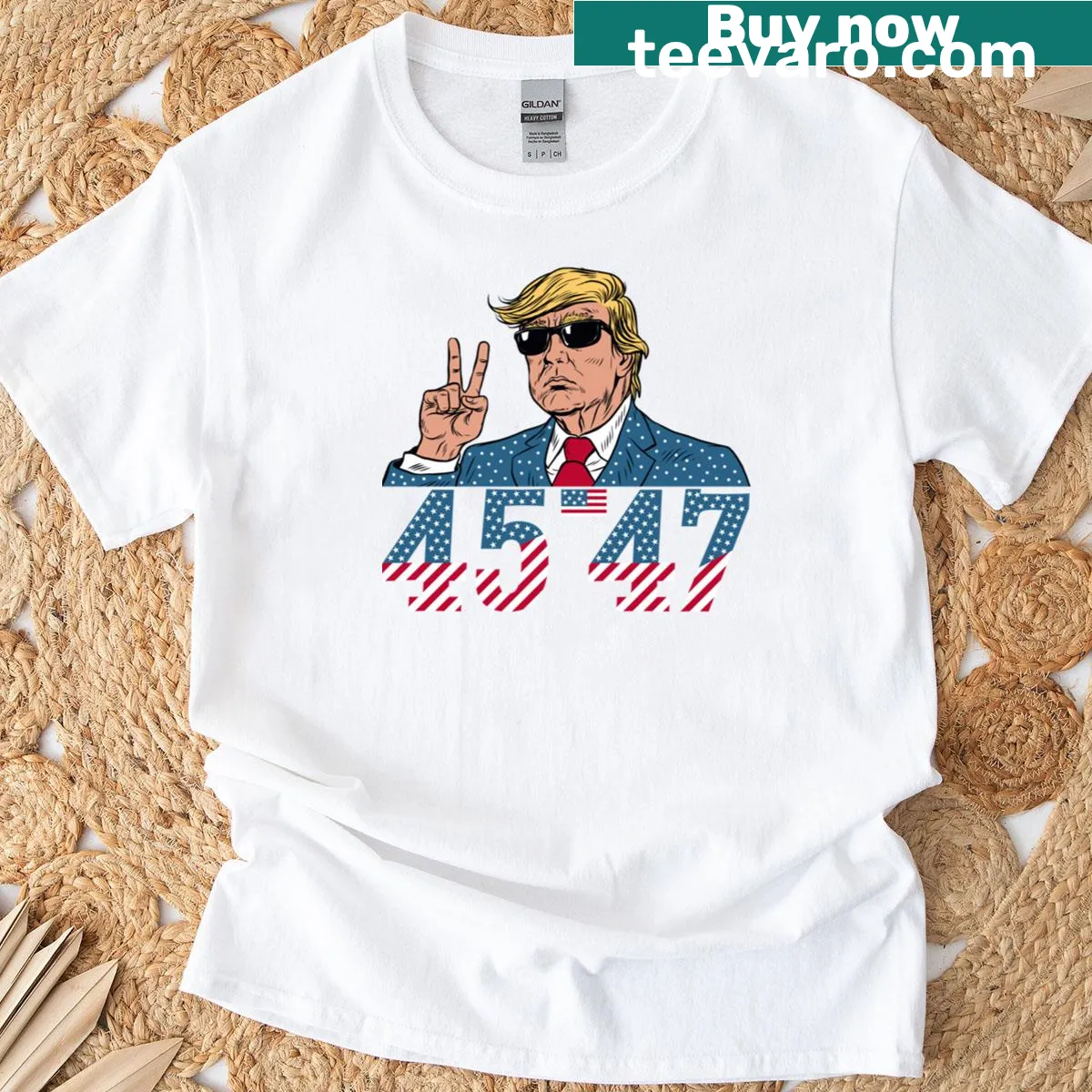 Donald Trump 45 47 President T-shirt highlighting his presidency. — on a men's t-shirt