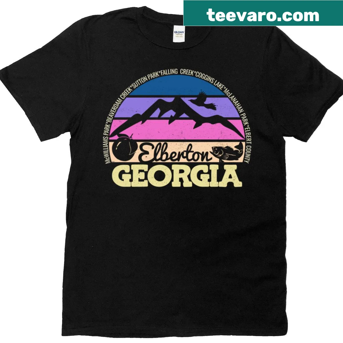 Retro tee with Elberton Georgia pride logo — on a men's t-shirt