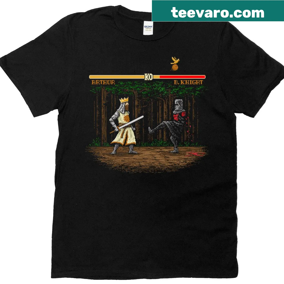 Dynamic T-shirt with an intense battle-themed graphic design — on a men's t-shirt