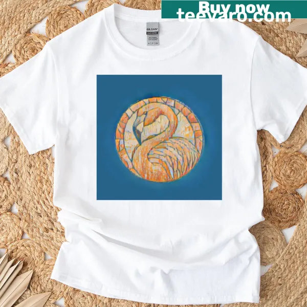 Flamingo stained glass illustration T-shirt with intricate design.