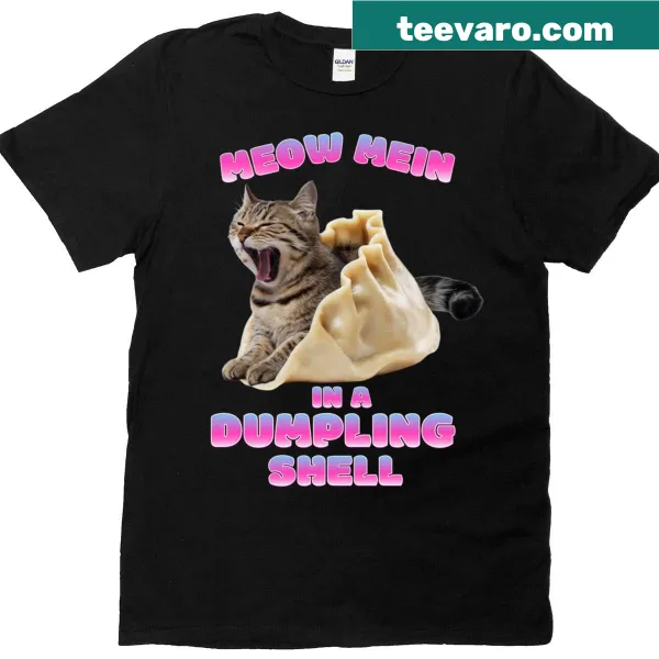 Cartoon shirt featuring a cat inside a dumpling shell