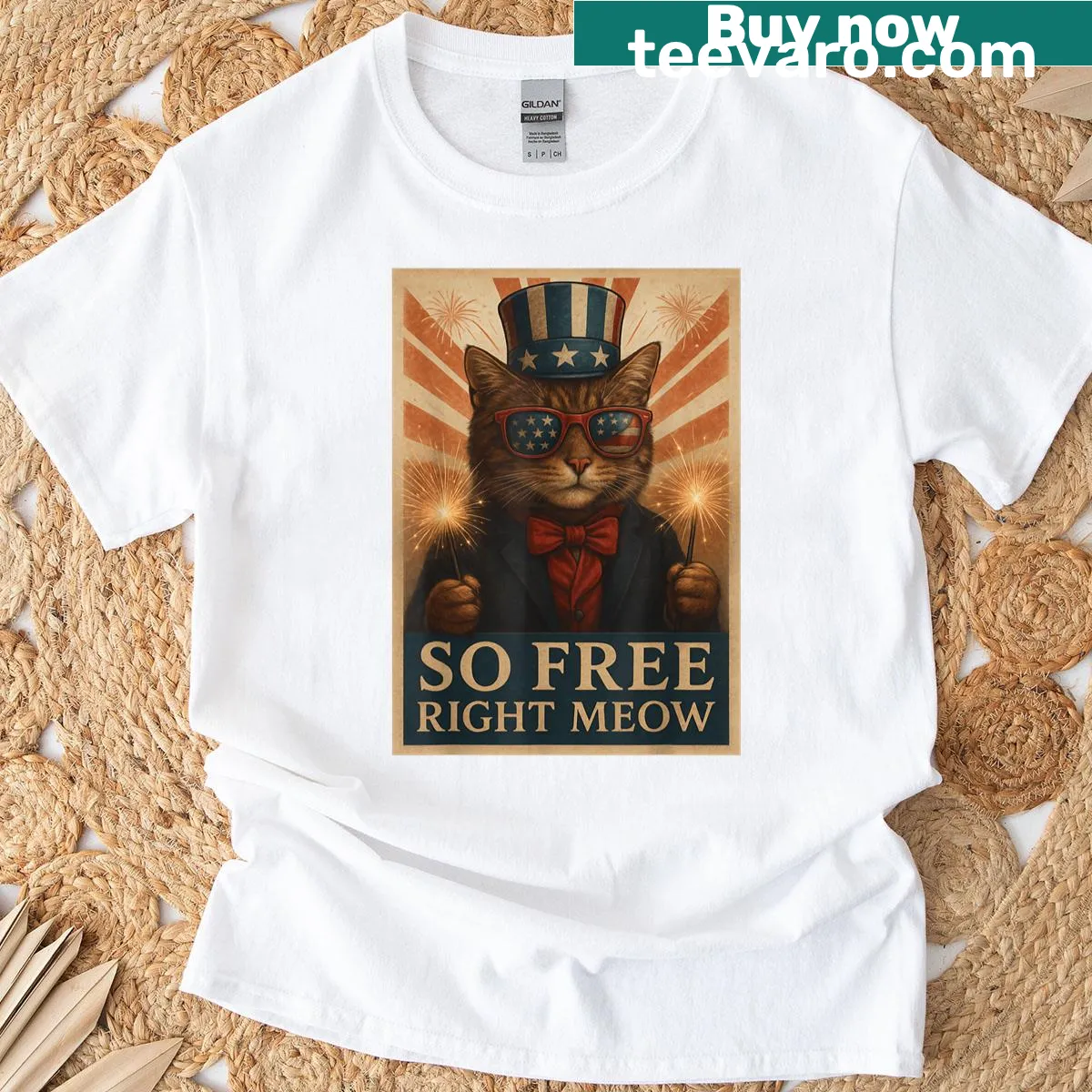 Funny cat-themed Fourth of July sayings T-shirt — on a men's t-shirt