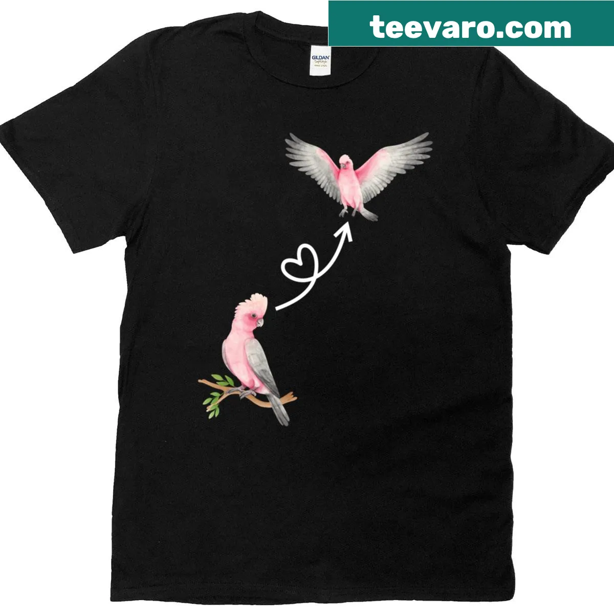 Galah cockatoo flying graphic t-shirt for bird lovers — on a men's t-shirt