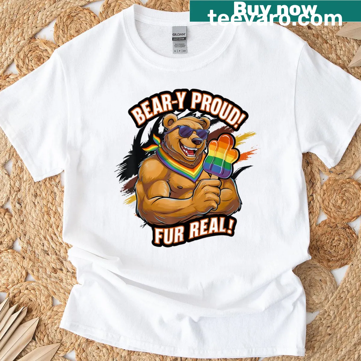 Humorous T-shirt for LGBTQ bear community with brotherhood theme — on a men's t-shirt