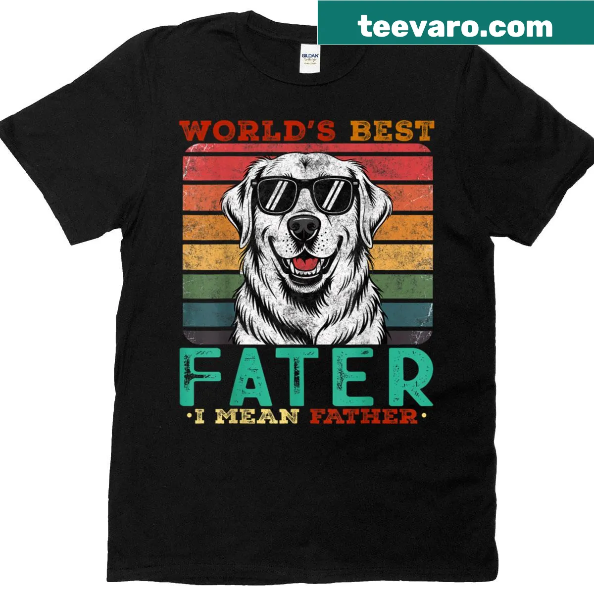 Humorous Golden Retriever dad t-shirt with playful text — on a men's t-shirt