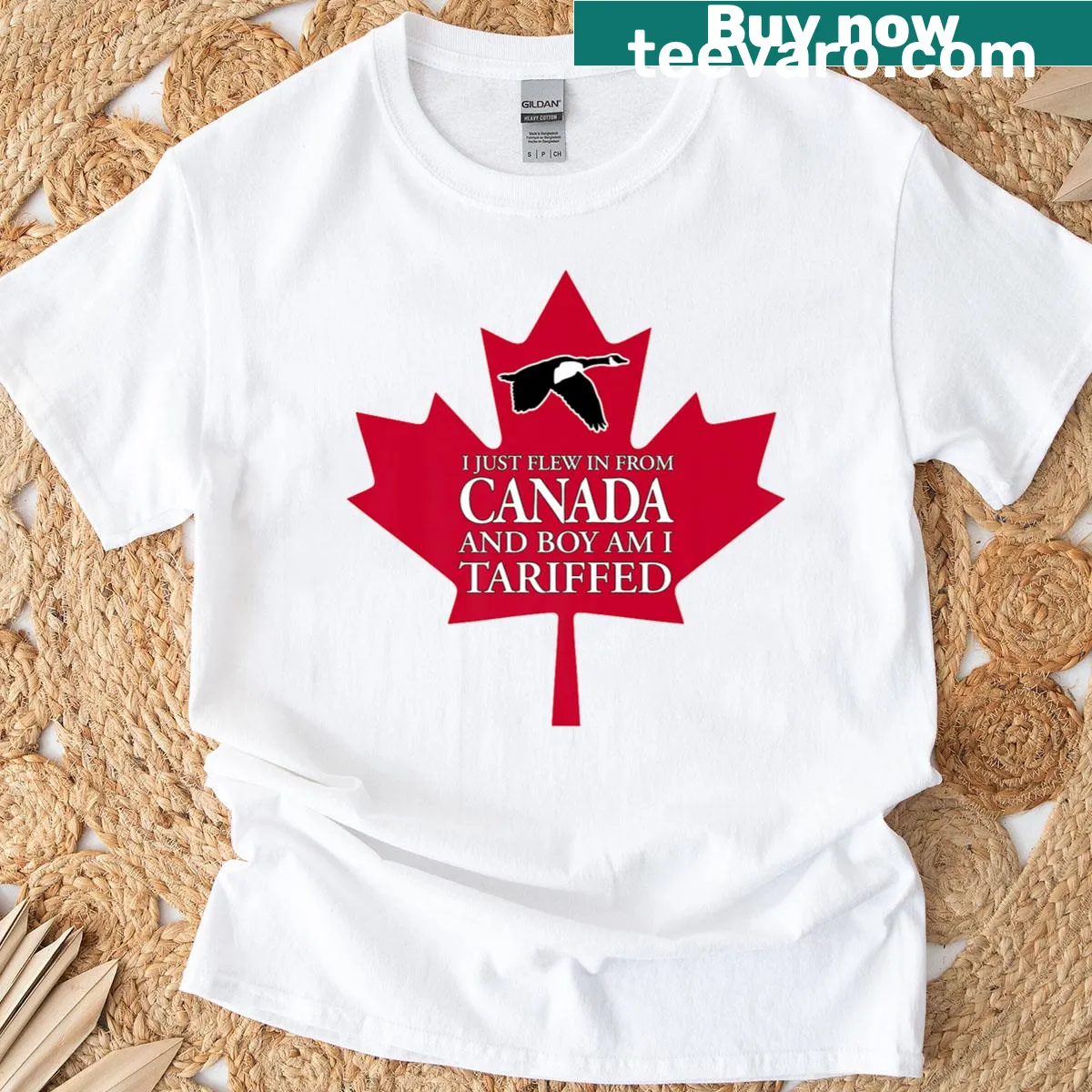 Sarcastic Canadian bird pun T-shirt featuring a goose — on a men's t-shirt