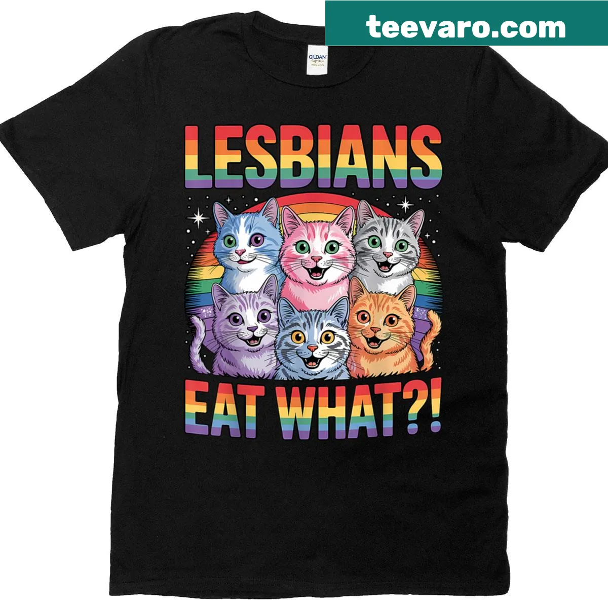Sassy cat graphic t-shirt expressing LGBTQ pride — on a men's t-shirt