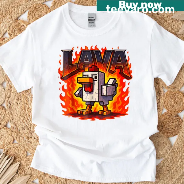 Pixelated chicken design on kids gaming T-shirt