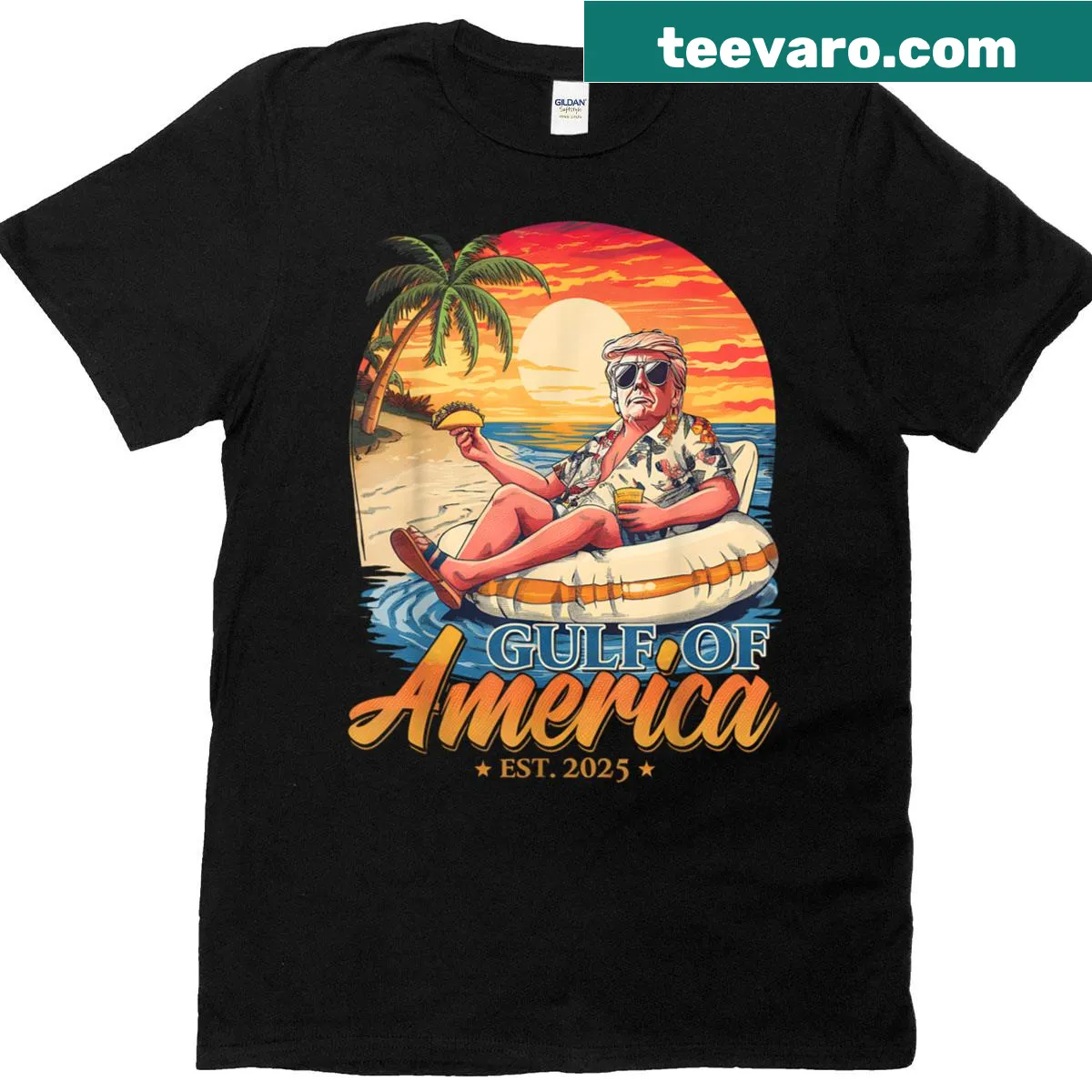 Humorous Gulf Of Us America Est 2025 graphic T-shirt — on a men's t-shirt