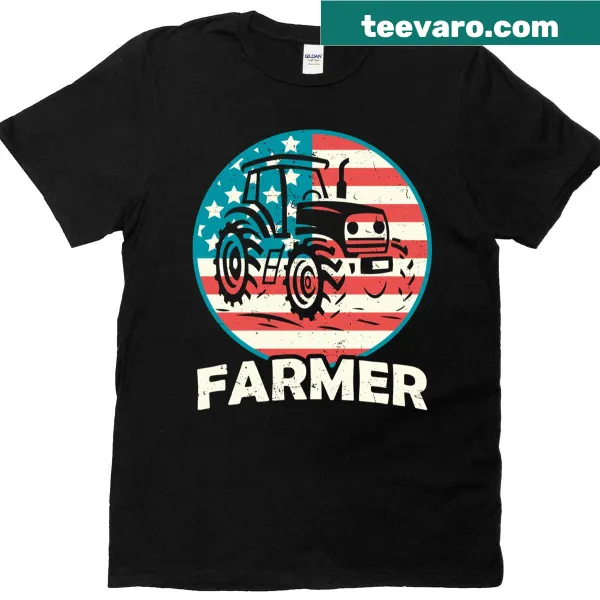 Patriotic t-shirt featuring a tractor and American pride text