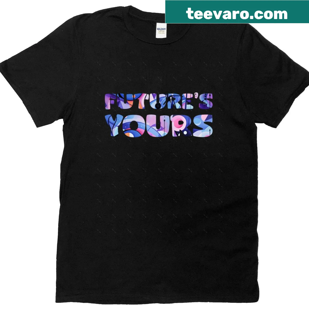 Inspirational typography on an oversized T-shirt about the future. — on a men's t-shirt