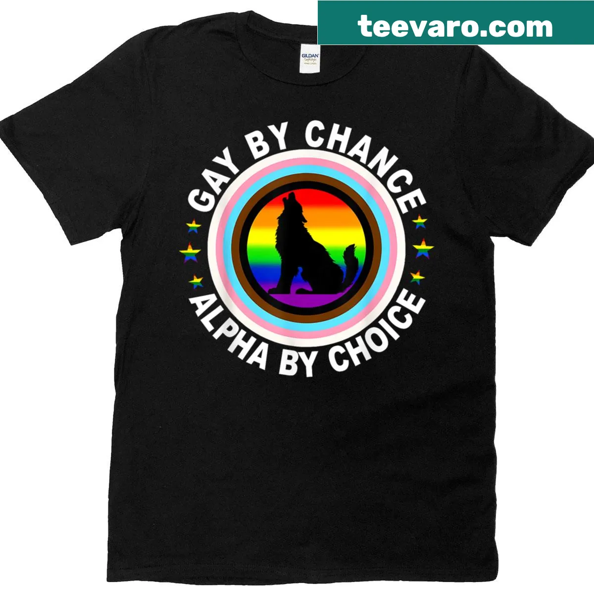 Meme T-shirt featuring a wolf and LGBTQ+ slogan — on a men's t-shirt