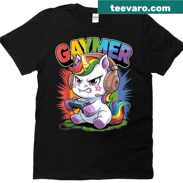 Unicorn with rainbow mane and gaming elements for LGBTQ+ pride