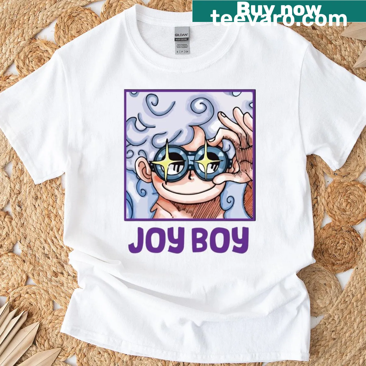 Gear 5 Luffy T-shirt with dynamic illustration — on a men's t-shirt
