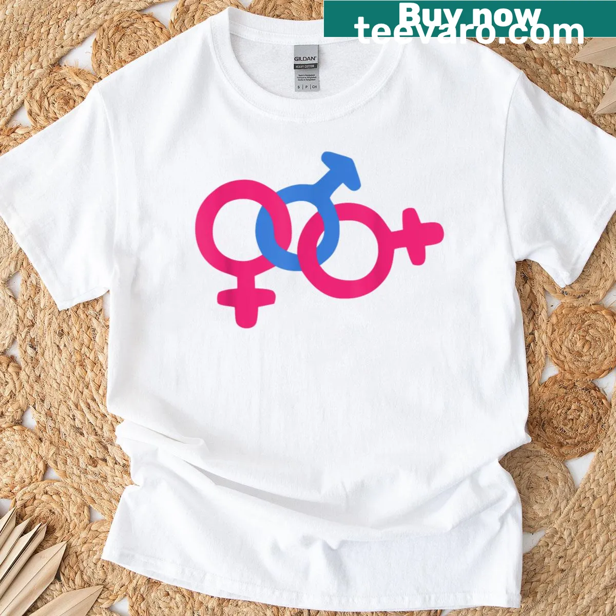 Intertwined gender symbols graphic on Trans LGBTQ T-shirt. — on a men's t-shirt