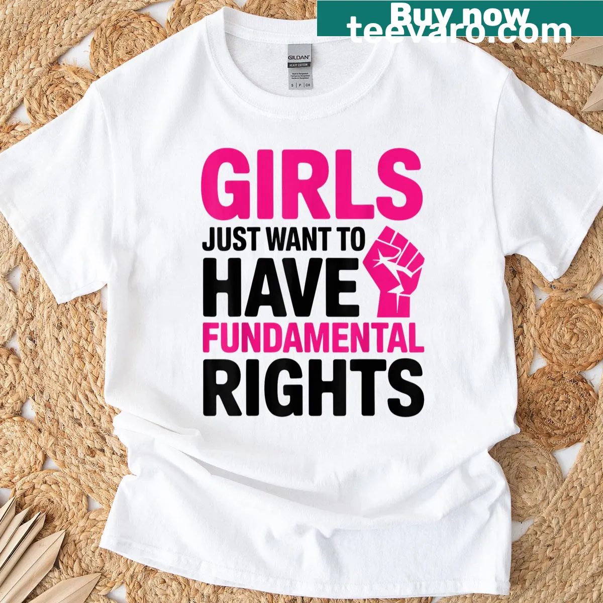 Empowering T-shirt with 'Girls Just Want To Have Fundamental Rights' text for women's rights. — on a men's t-shirt