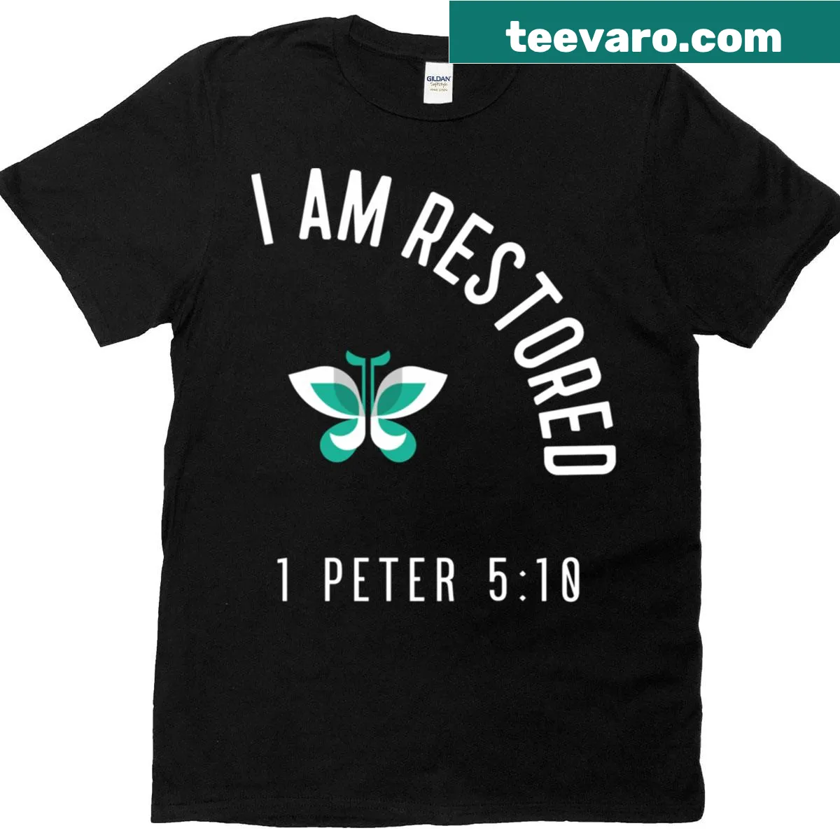Vintage style T-shirt with 'I Am Restored' printed in uplifting font — on a men's t-shirt